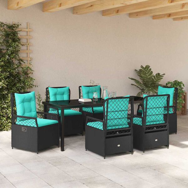 vidaXL Set da Pranzo per Giardino 7 pcs Nero polyrattan