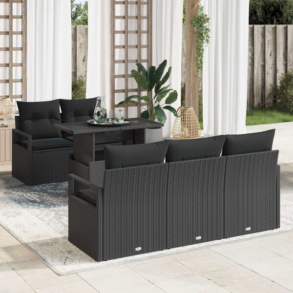 vidaXL Set Divano da Giardino con cuscino 6 pcs Nero Poly Rattan