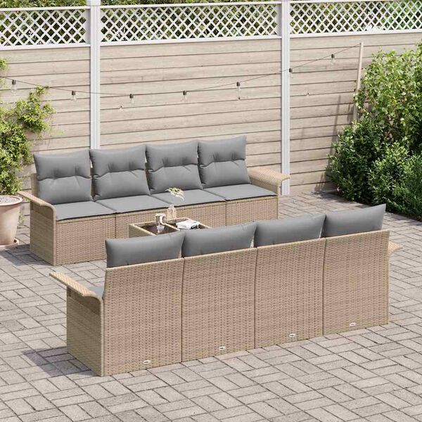vidaXL Set Divano da Giardino 9 pcs Beige Poly Rattan