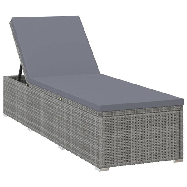 vidaXL Lettino Prendisole con Cuscino in Polyrattan Grigio