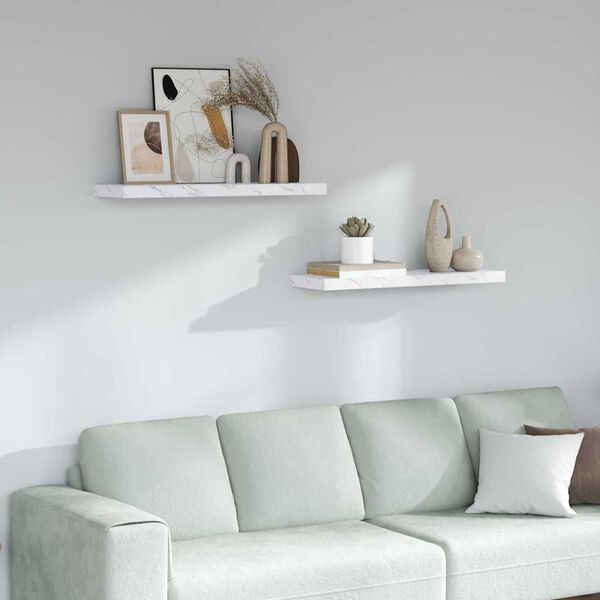 vidaXL Scaffale da parete 2 pcs Marmo Bianco 90 x 23,5 x 4 cm