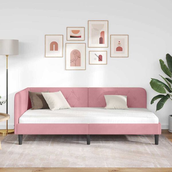 vidaXL Cornice del letto ad angolo Rosa 90 x 200 cm Velluto