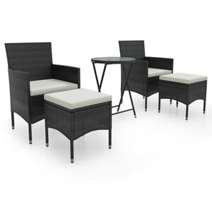 vidaXL Set da Bistrot per Giardino 5pz Polyrattan Vetro Temperato Nero