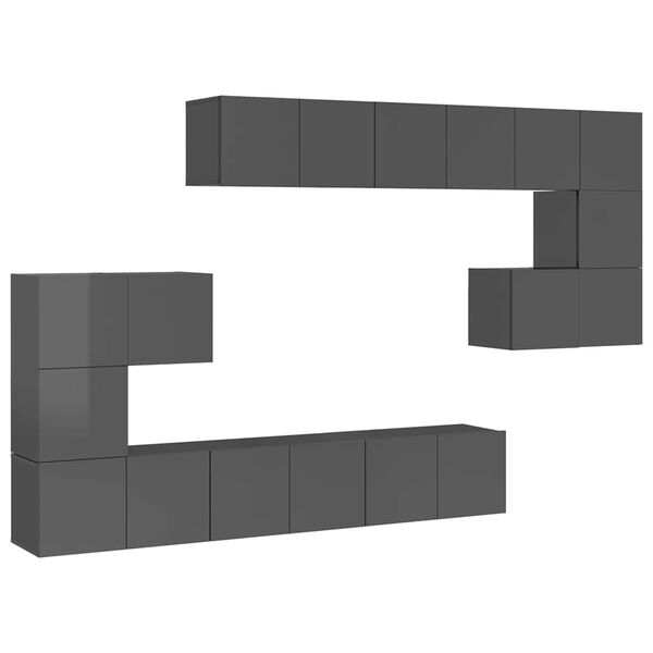 vidaXL Set Mobili TV 10 pz Grigio Lucido in Legno Multistrato