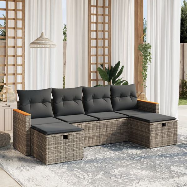 vidaXL Set Divano da Giardino 6 pz con Cuscini Grigio in Polyrattan
