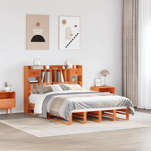 vidaXL Letto Libreria senza Materasso Marrone Cera 160x200 cm in Pino