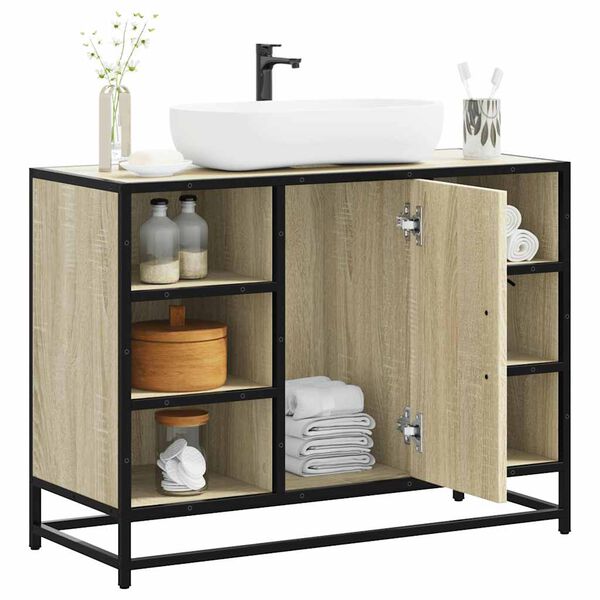 vidaXL Mobiletto per Lavabo da Bagno Rovere Sonoma 80x33x60 cm Legno Massello