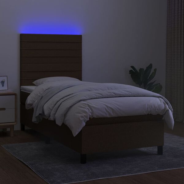 vidaXL Letto a Molle Materasso e LED Marrone Scuro 80x200cm in Tessuto