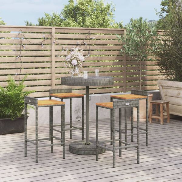 vidaXL Set Bar Giardino 5pz Grigio Polyrattan e Legno Massello Acacia