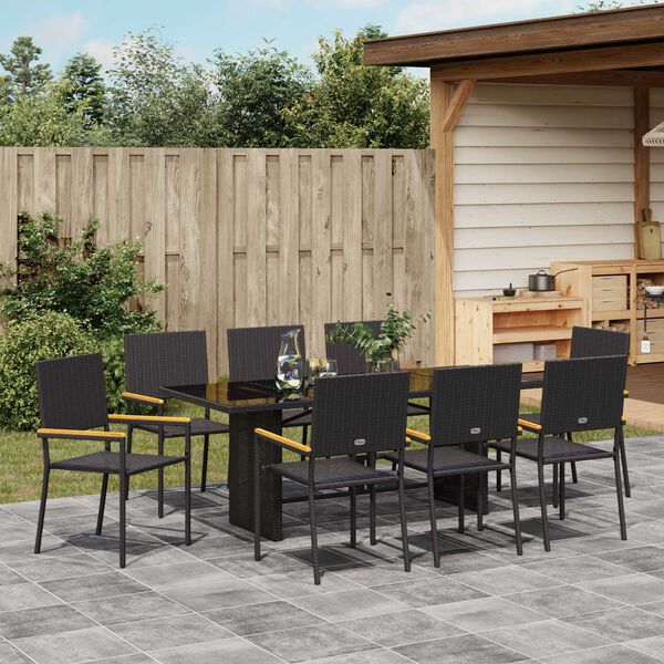 vidaXL Set da Pranzo per Giardino 9 pcs Nero polyrattan