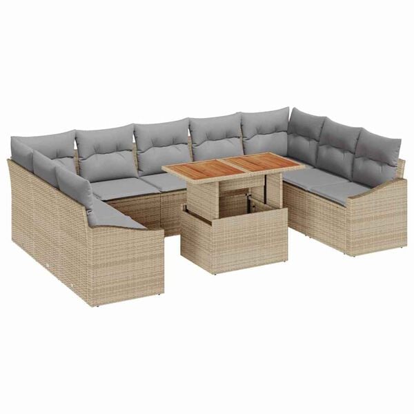 vidaXL Set da Pranzo per Giardino con cuscino 10 pcs Beige e grigio