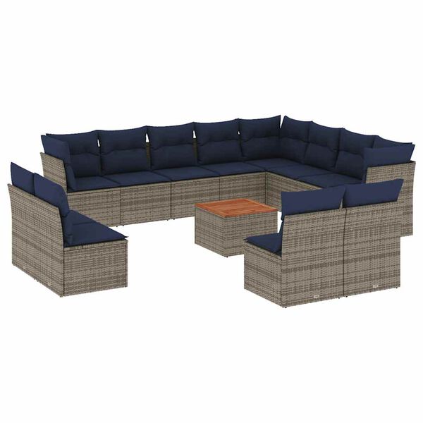 vidaXL Set Divani da Giardino 13 pz con Cuscini Grigio in Polyrattan