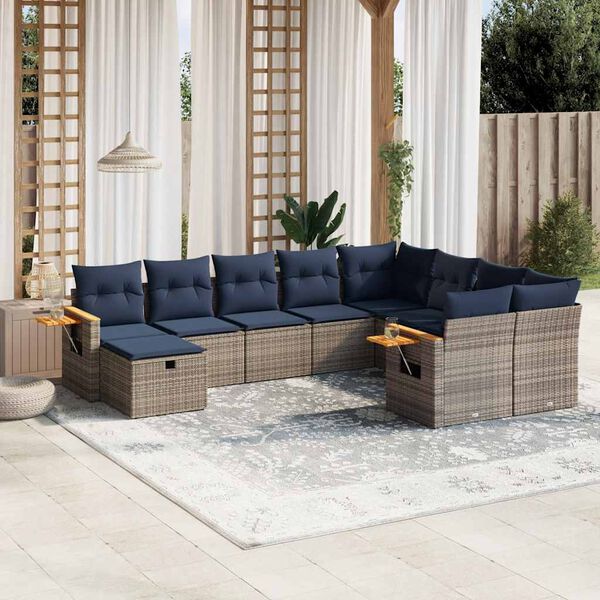 vidaXL Set Divani da Giardino 10 pz con Cuscini Grigio in Polyrattan
