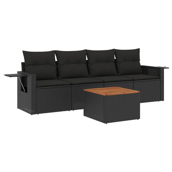 vidaXL Set Divani da Giardino 5 pz con Cuscini in Polyrattan Nero
