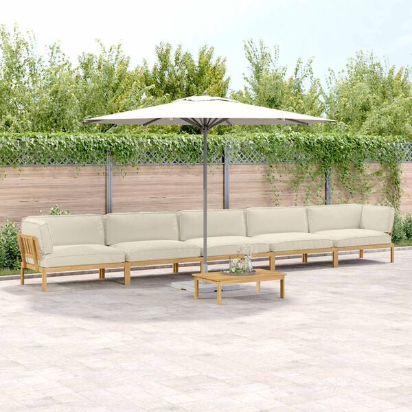 vidaXL Set di divani con cuscino 6 pcs Crema Legno di Acacia Massello