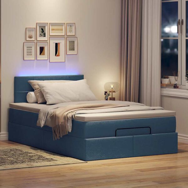 vidaXL Pouf Letto con Materasso e LED Blu 120x190cm in Tessuto