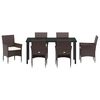 vidaXL Set da Pranzo per Giardino con cuscino 7 pcs Marrone polyrattan