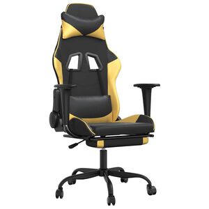 vidaXL Sedia da Gaming Massaggiante Poggiapiedi Nero e Oro Similpelle