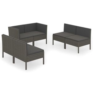 vidaXL Set Divani da Giardino 6 pz con Cuscini in Polyrattan Grigio