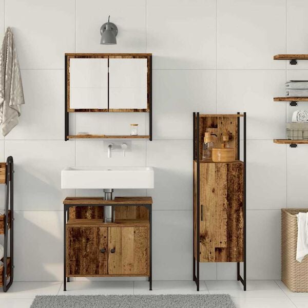 vidaXL Set di mobili per il bagno 3 pcs Marrone Legno multistrato