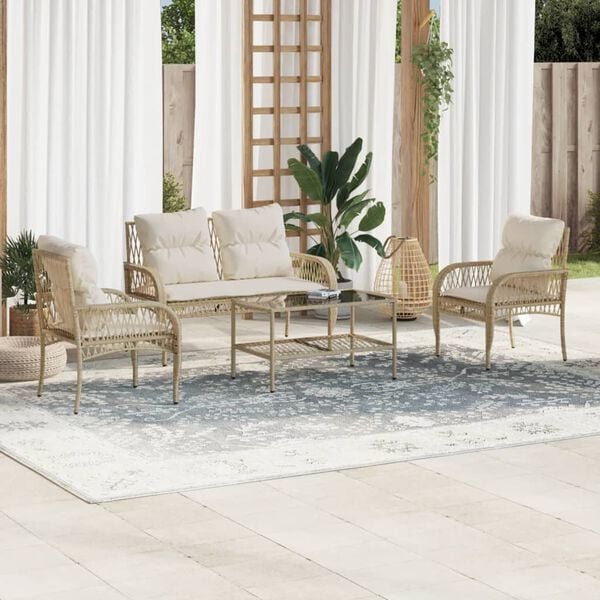 vidaXL Set Divano da Giardino 4 pz con Cuscini Beige in Polyrattan