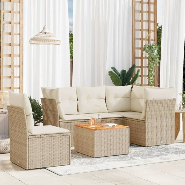 vidaXL Set Divano da Giardino 6 pz con Cuscini Beige in Polyrattan