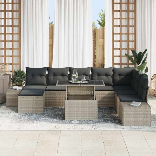 vidaXL Set Divano da Giardino 9 pcs Grigio chiaro polyrattan