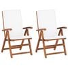 vidaXL Sedie pieghevoli reclinabili con cuscini, 2 pezzi, in legno massello di teak, colore crema