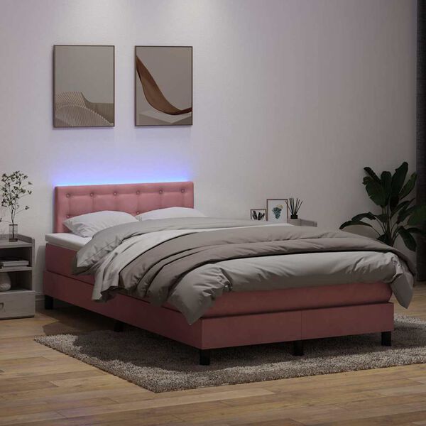 vidaXL Letto a Molle con Materasso e LED Rosa 120x220 cm in Velluto