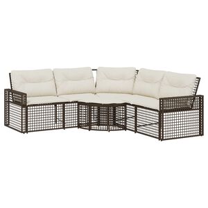 vidaXL Divano da Giardino a L con Cuscini e Pouf Marrone in Polyrattan