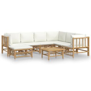 vidaXL Set Salotto da Giardino 8pz con Cuscini Bianco Crema in Bamb&ugrave;