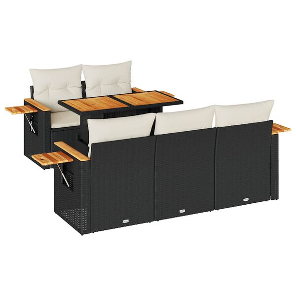 vidaXL Set Divano da Giardino 6 pz con Cuscini Nero Polyrattan Acacia