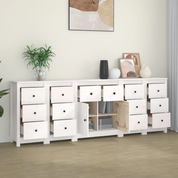 vidaXL Credenza Bianca 230x35x80 cm in Legno Massello di Pino
