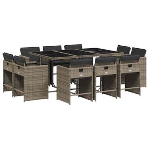 vidaXL Set da Pranzo da Giardino 11pz con Cuscini in Polyrattan Grigio