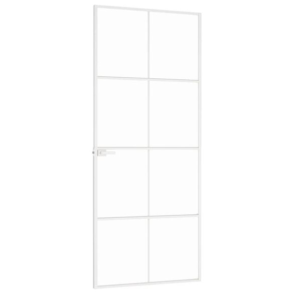 vidaXL Porta Interna Bianca 83x201,5 cm Vetro Temperato Alluminio Slim