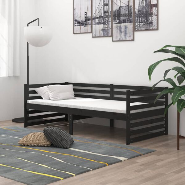 vidaXL Divano Letto con Materasso 90x200 cm Nero in Legno di Pino