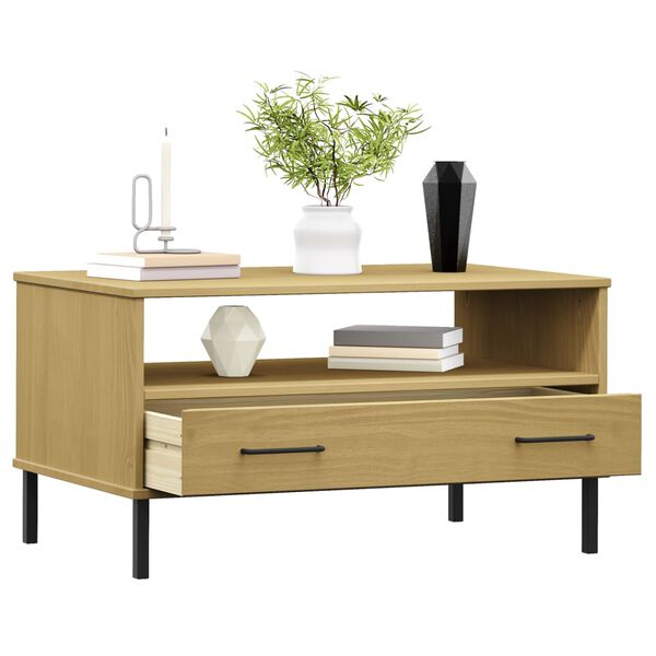 vidaXL Tavolino Gambe Metallo Marrone 85x50x45 cm Legno Massello OSLO