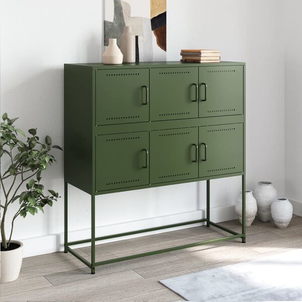 vidaXL Credenza Verde Oliva 100,5x39x79 cm in Acciaio