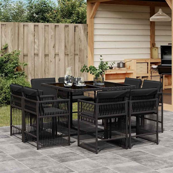 vidaXL Set da Pranzo da Giardino 9 pz con Cuscini Nero in Polyrattan