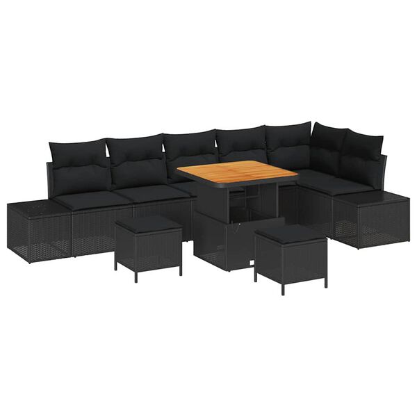 vidaXL Set Divano da Giardino con cuscino 9 pcs Nero polyrattan