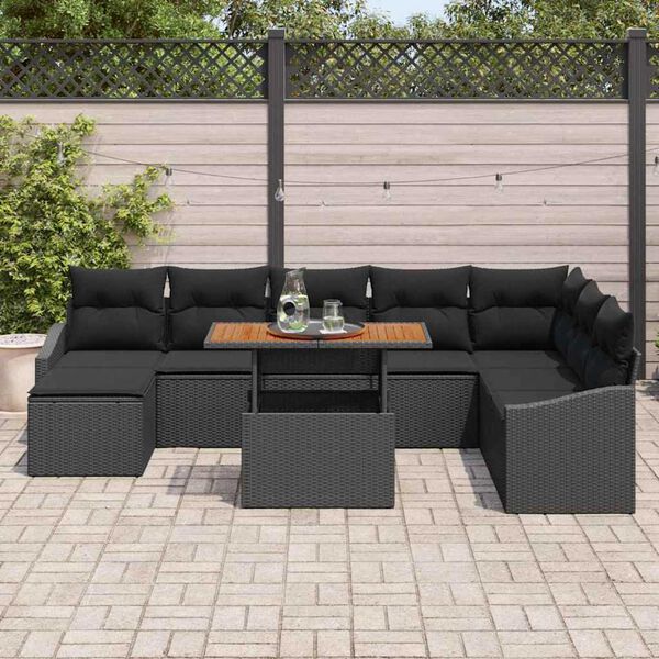 vidaXL Set Divano da Giardino con archiviazione 9 pcs Nero Poly Rattan