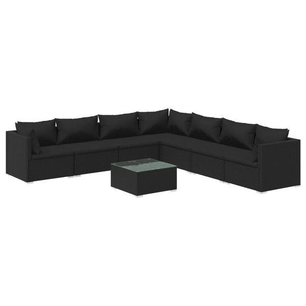 vidaXL Set Salotto da Giardino 8 pz con Cuscini in Polyrattan Nero