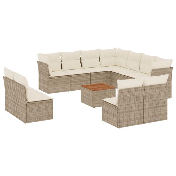 vidaXL Set Divani da Giardino 12 pz con Cuscini Beige in Polyrattan