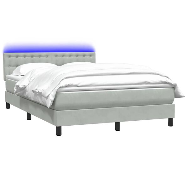 vidaXL Letto a Molle con Materasso e LED Grigio Chiaro 140x210cm Velluto