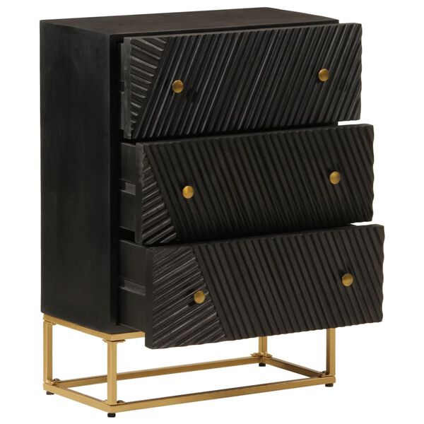 vidaXL Cassettiera Nera 55x30x76 cm in Legno Massello di Mango e Ferro