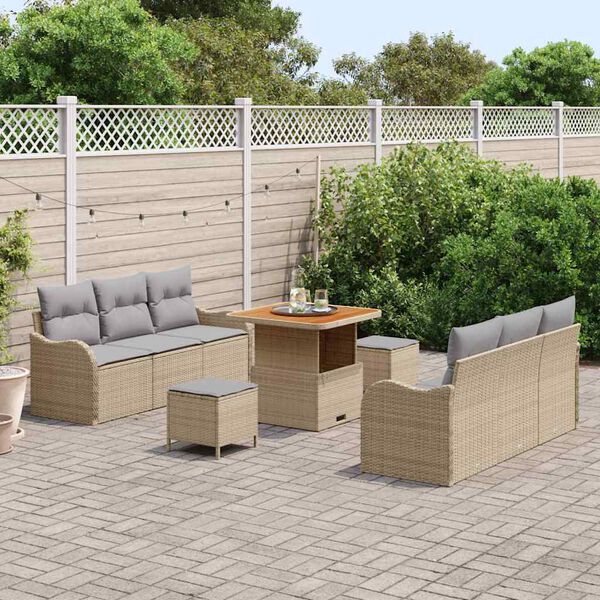 vidaXL Set Divano da Giardino con cuscino 9 pcs Beige e Grigio Chiaro