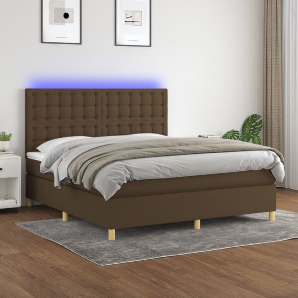 vidaXL Letto a Molle Materasso e LED MarroneScuro 180x200cm in Tessuto