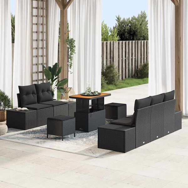 vidaXL Set Divano da Giardino con cuscino 8 pcs Nero polyrattan