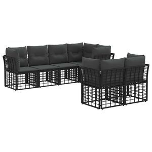 vidaXL Set di divani da esterno con cuscino 7 pcs Nero Poliestere