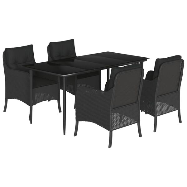 vidaXL Set da Pranzo da Giardino 5 pz Nero con Cuscini in Polyrattan